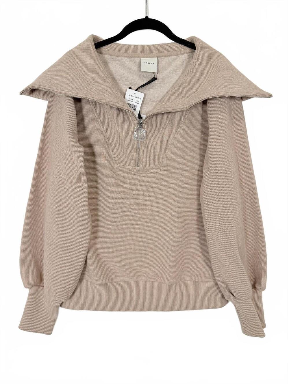 Varley Vine Half Zip Pullover Sweatshirt Beige Ottoman Ribbed Size XS NWT